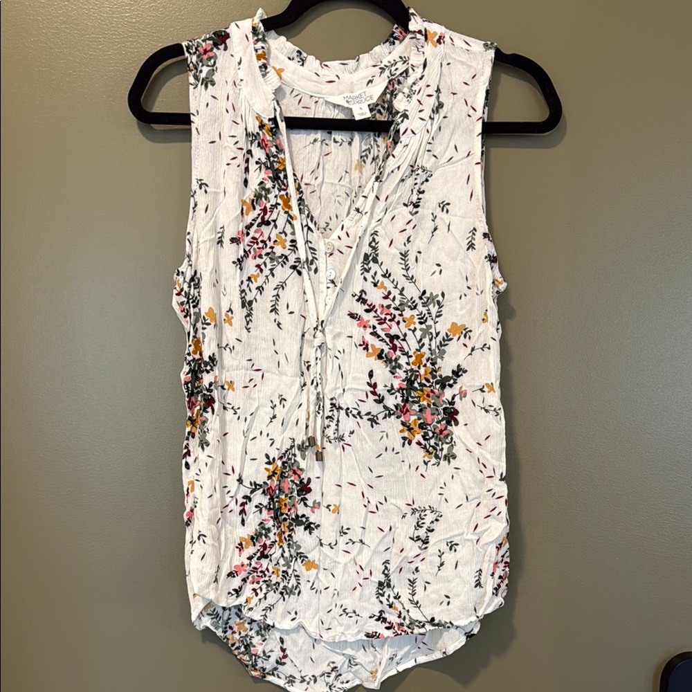 Market & Spruce Sleeveless Tie Front Blouse White Black